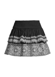 Ramy Brook Loretta Embroidered Cotton Flare Miniskirt