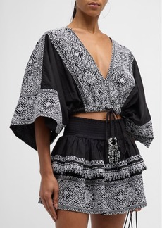 Ramy Brook Marlowe Embroidered Cropped Blouse 
