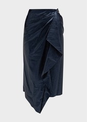 Ramy Brook Quinn Draped Faux Leather Midi Skirt 