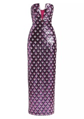 Ramy Brook Ramona Geometric Sequined Strapless Gown