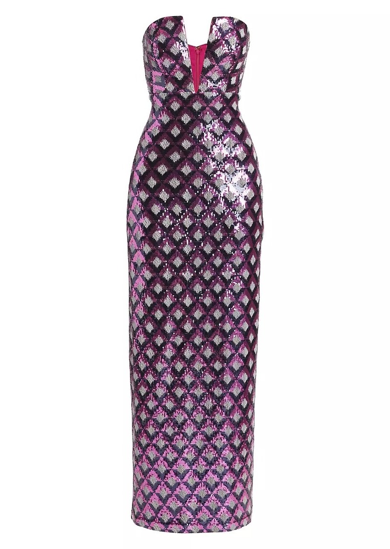 Ramy Brook Ramona Geometric Sequined Strapless Gown