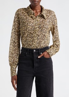 Ramy Brook Amalia Metallic Mesh Button-Up Shirt