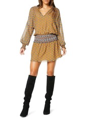 Ramy Brook Davey Medallion Print Long Sleeve Silk Minidress in Buttercup Combo at Nordstrom