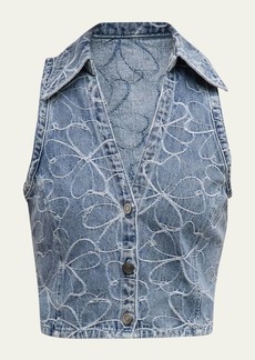 Ramy Brook Deacon Floral-Embroidered Denim Vest