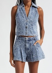 Ramy Brook Deacon Floral Embroidery Denim Vest