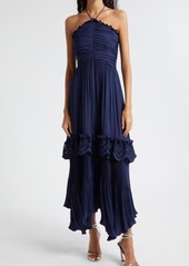 Ramy Brook Dulce Eyelet Ruffle Plissé Halter Maxi Dress