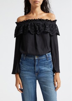 Ramy Brook Holland Ruffle Eyelet Off the Shoulder Top