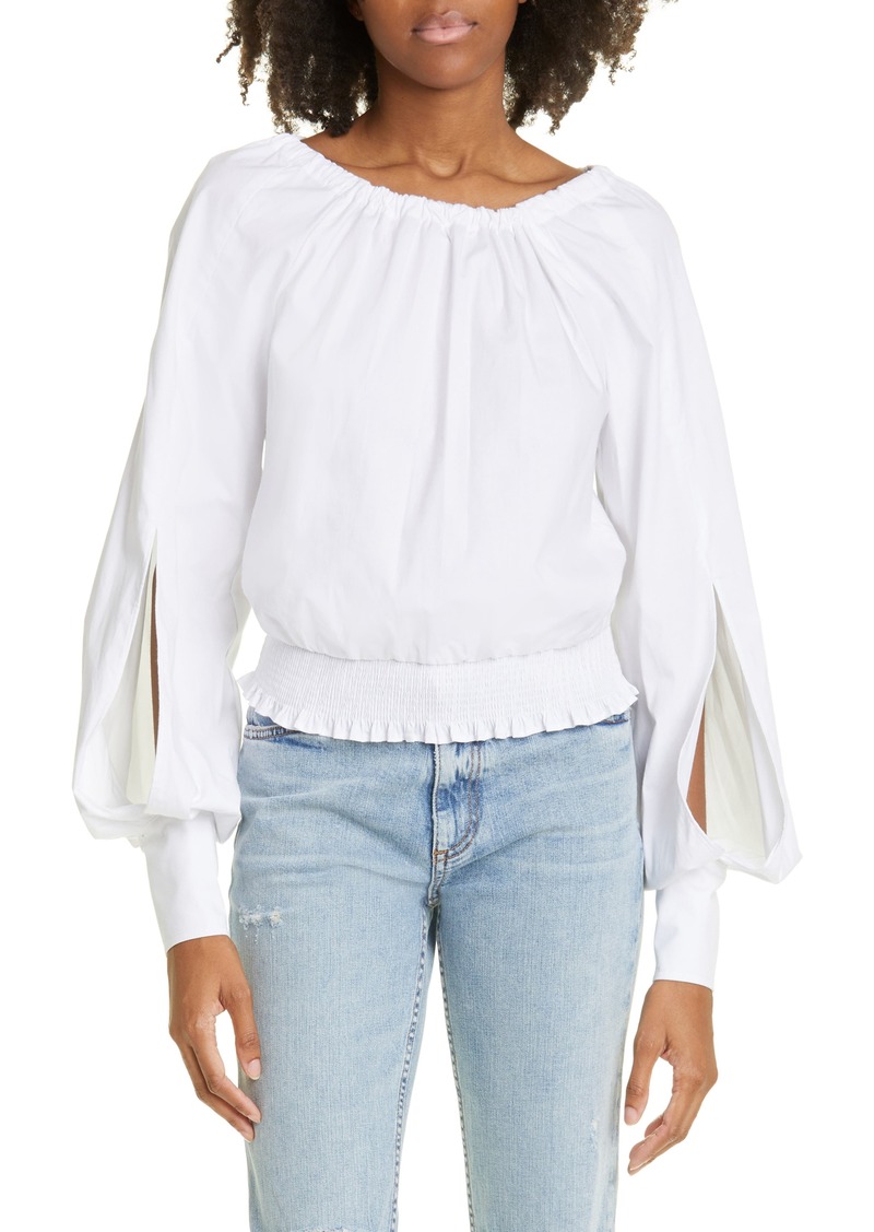Ramy Brook Liv Slit Balloon Sleeve Stretch Cotton Top in Ivory at Nordstrom Rack