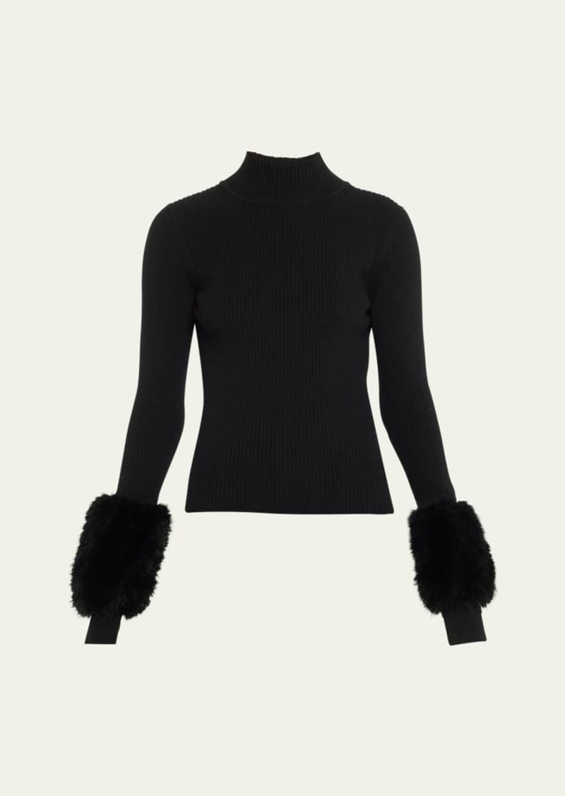 Ramy Brook Magnus Turtleneck Sweater with Faux Fur Cuffs