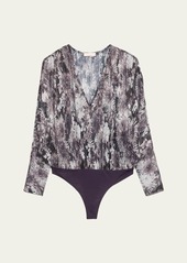 Ramy Brook Margot Metallic Floral Long-Sleeve Bodysuit