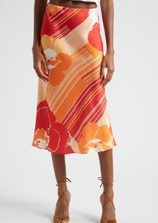 Ramy Brook Rosetta Floral Stripe Midi Slip Skirt