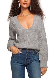 Ramy Brook Trinity Wool V Neck Cable Knit Sweater