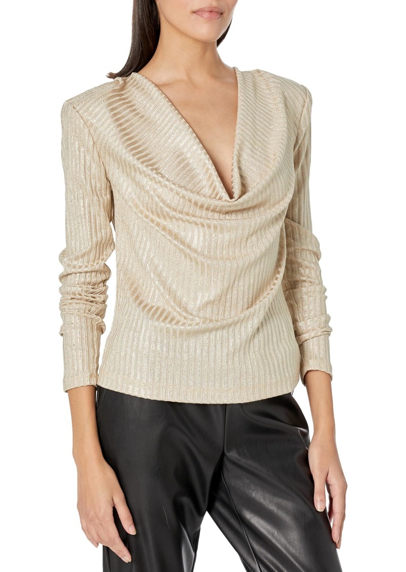 Ramy Brook Women's Carolina Cowl Neck Top Soft Gold FOIL Rib