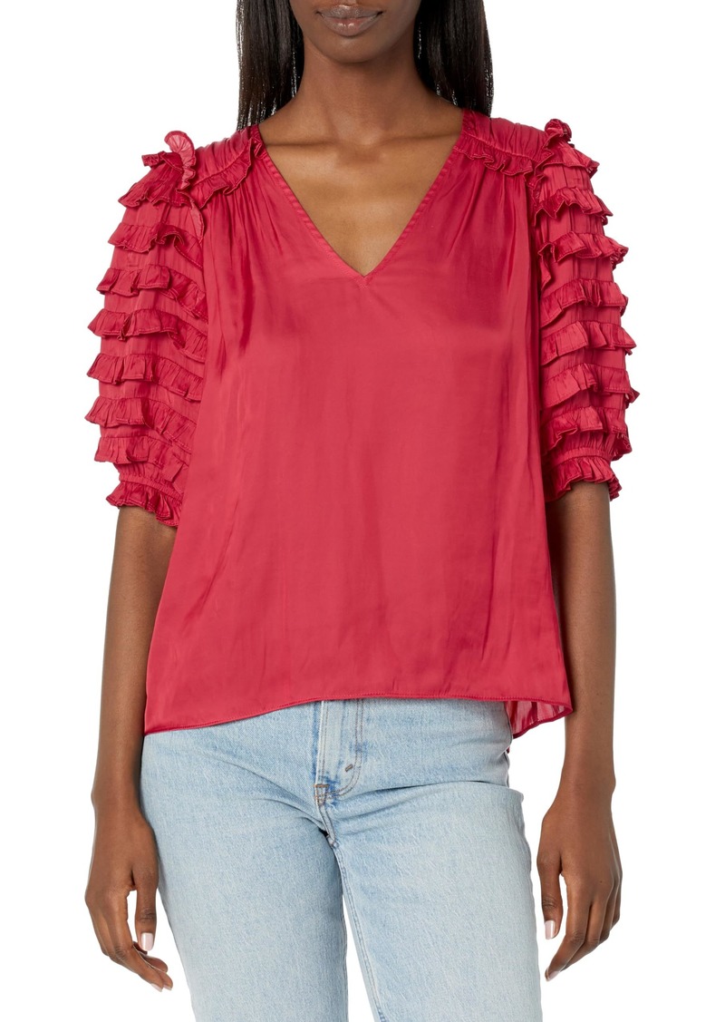 Ramy Brook Women's Waverly Ruffle Short Sleeve Top Soiree RED