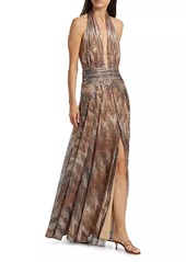 Ramy Brook Reyna Abstract Sequined Halterneck Gown