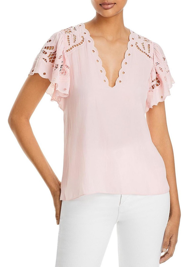 Ramy Brook Rochelle Womens V Neck Flutter Sleeve Blouse