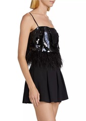 Ramy Brook Stanley Sequined & Feather-Trimmed Crop Top