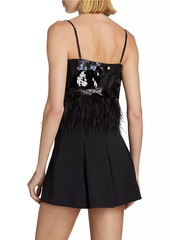 Ramy Brook Stanley Sequined & Feather-Trimmed Crop Top