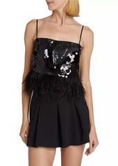 Ramy Brook Stanley Sequined & Feather-Trimmed Crop Top