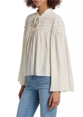 Ramy Brook Tallulah Smocked Tie-Neck Blouse