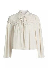 Ramy Brook Tallulah Smocked Tie-Neck Blouse