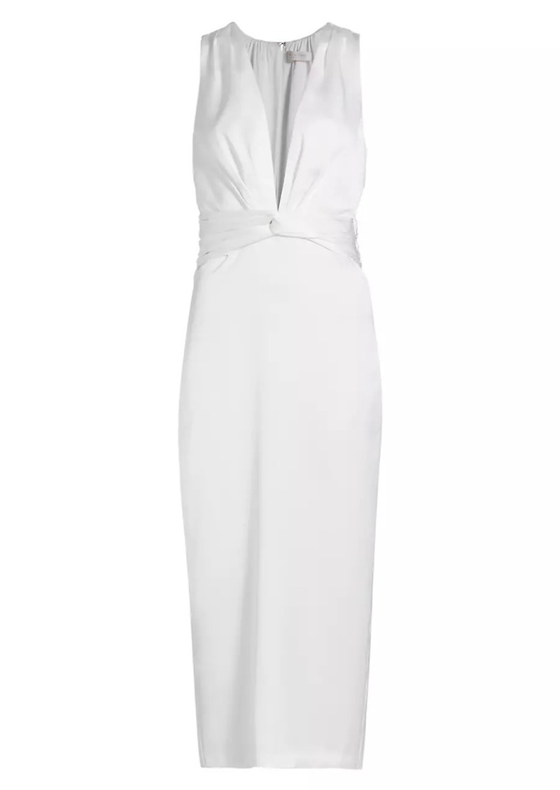 Ramy Brook Talon Satin Plunge Midi-Dress