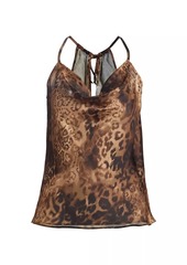 Ramy Brook Yohana Leopard Cowlneck Sleeveless Top