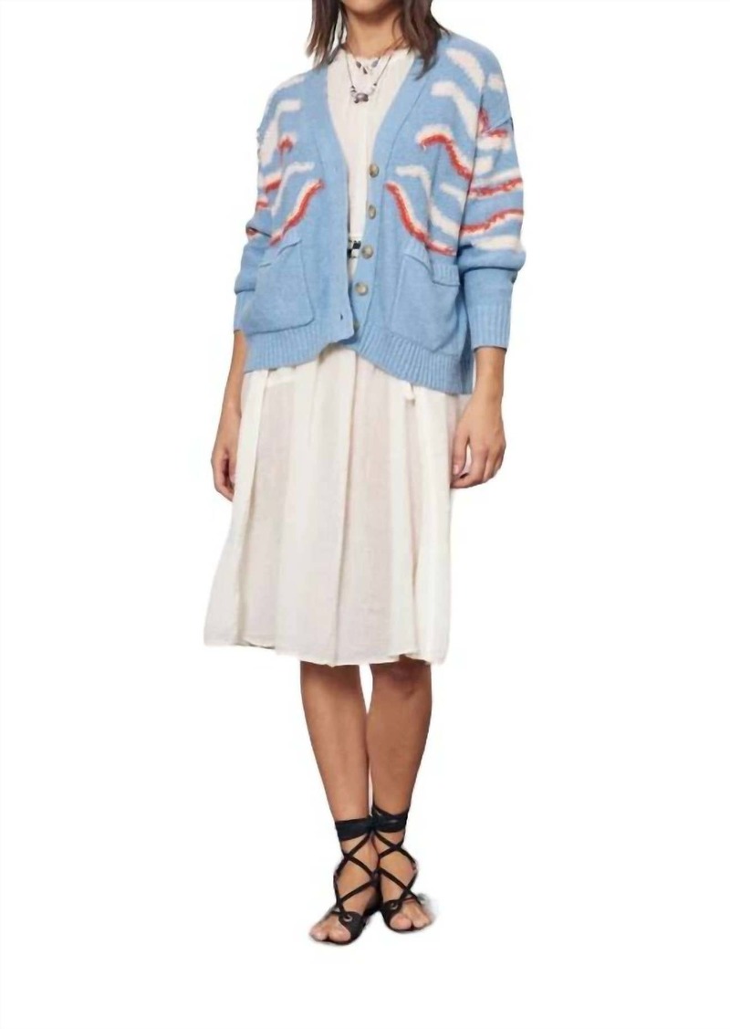 Raquel Allegra Button Front Accra Cardigan In Light Denim/chalk