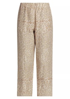 Raquel Allegra Fez Linen-Blend Leopard Pants