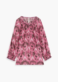 Raquel Allegra - Gathered tie-dyed silk-crepe blouse - Pink - 0