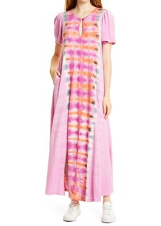 Raquel Allegra Flutter Tie Dye Cotton Maxi Dress in Fuschia/Orange Td at Nordstrom