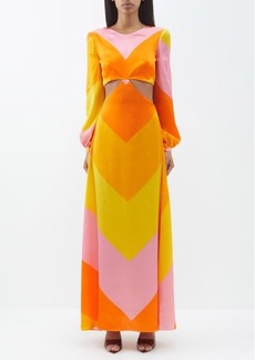 Raquel Diniz - Fiona Cutout Striped Satin Maxi Dress - Womens - Pink Multi