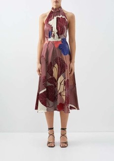 Raquel Diniz - Giovanna Floral-print Silk Satin Midi Dress - Womens - Burgundy Multi