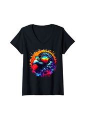 Raven Clothing Womens Cool Tie Dye Raven Sunglasses Bird Illustration Art V-Neck T-Shirt