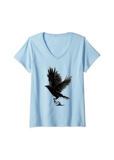 Raven Clothing Womens Raven Bird Crow Tattoo V-Neck T-Shirt