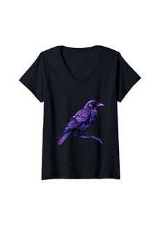 Raven Clothing Womens Raven Crow Graphic V-Neck T-Shirt