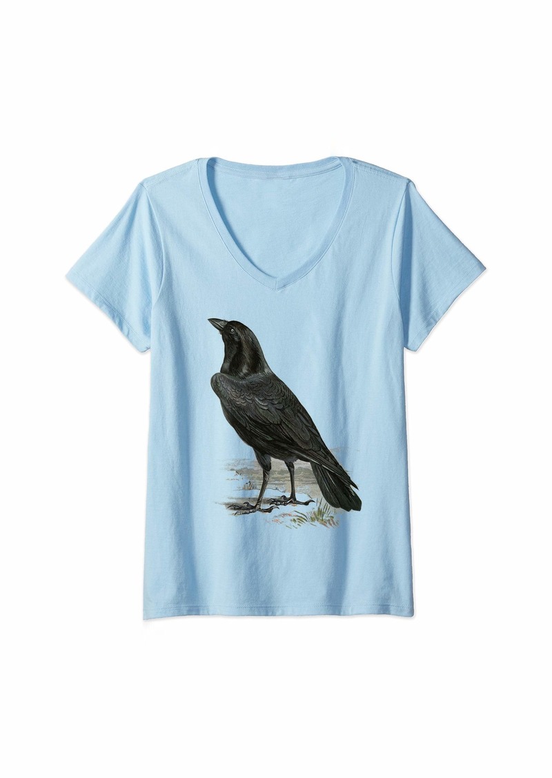 Raven Clothing Womens Raven vintage illustration Crow V-Neck T-Shirt