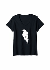 Raven Clothing Womens Retro Vintage White Raven Crow V-Neck T-Shirt