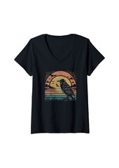Raven Clothing Womens Vintage Raven Art Crow Retro Sunset Design V-Neck T-Shirt