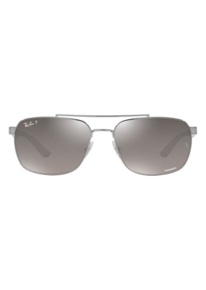 Ray-Ban 59mm Polarized Mirrored Rectangular Sunglasses