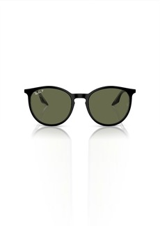 Ray-Ban RB2204F Round Sunglasses Black On Transparent/Green Polarized