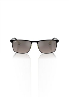 Ray-Ban RB3726M Rectangular Sunglasses Matte Black On Black/Grey Gradient Grey Mirrored Polarized