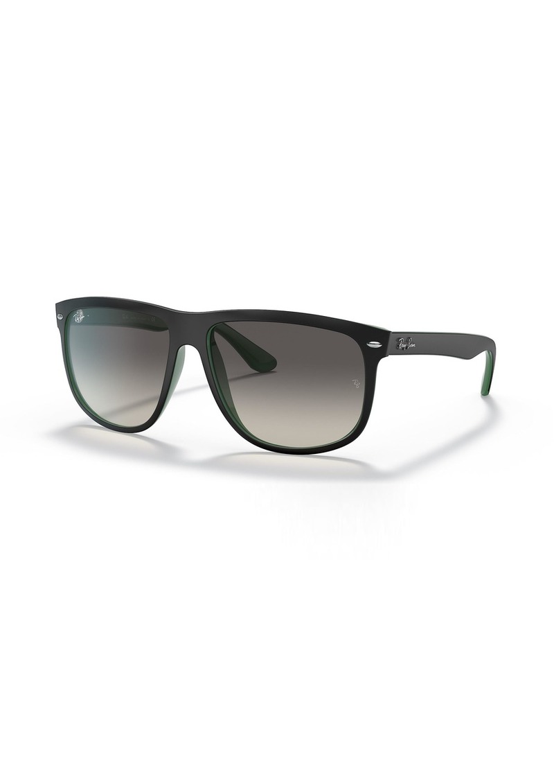 Ray-Ban RB4147 Boyfriend Square Sunglasses Matte Black On Green/Grey Gradient