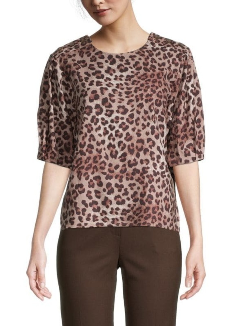 Rebecca Minkoff Devin Leopard-Print Puff-Sleeve Top