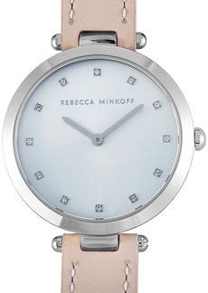 Rebecca Minkoff Nina Silver-Tone Blush Leather Strap Watch 2200398