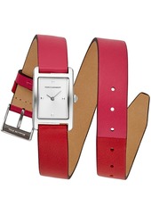 Rebecca Minkoff Women's Moment Pink & Red Double Wrap Leather Strap Watch 19x30mm