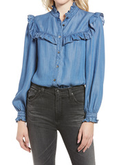 Rebecca Minkoff Linda Ruffle Chambray Button-Up Top in Medium Wash Blue at Nordstrom