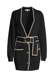 Rebecca Taylor Belted Stitched Wool-Blend Cardigan