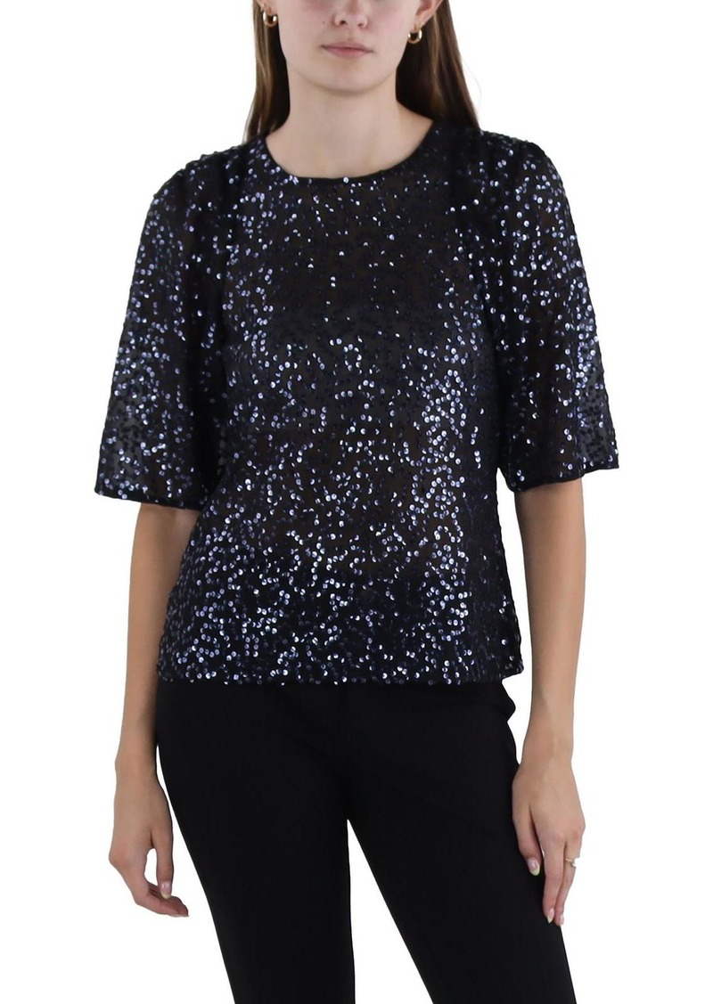 Rebecca Taylor Cleo Womens Sequined Ruched Blouse