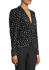 Rebecca Taylor Dotted Long-Sleeve V-neck Top